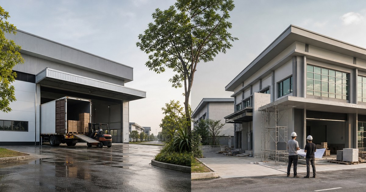 马来西亚工业建筑前，厂房营运者正在比较购买与租赁成本